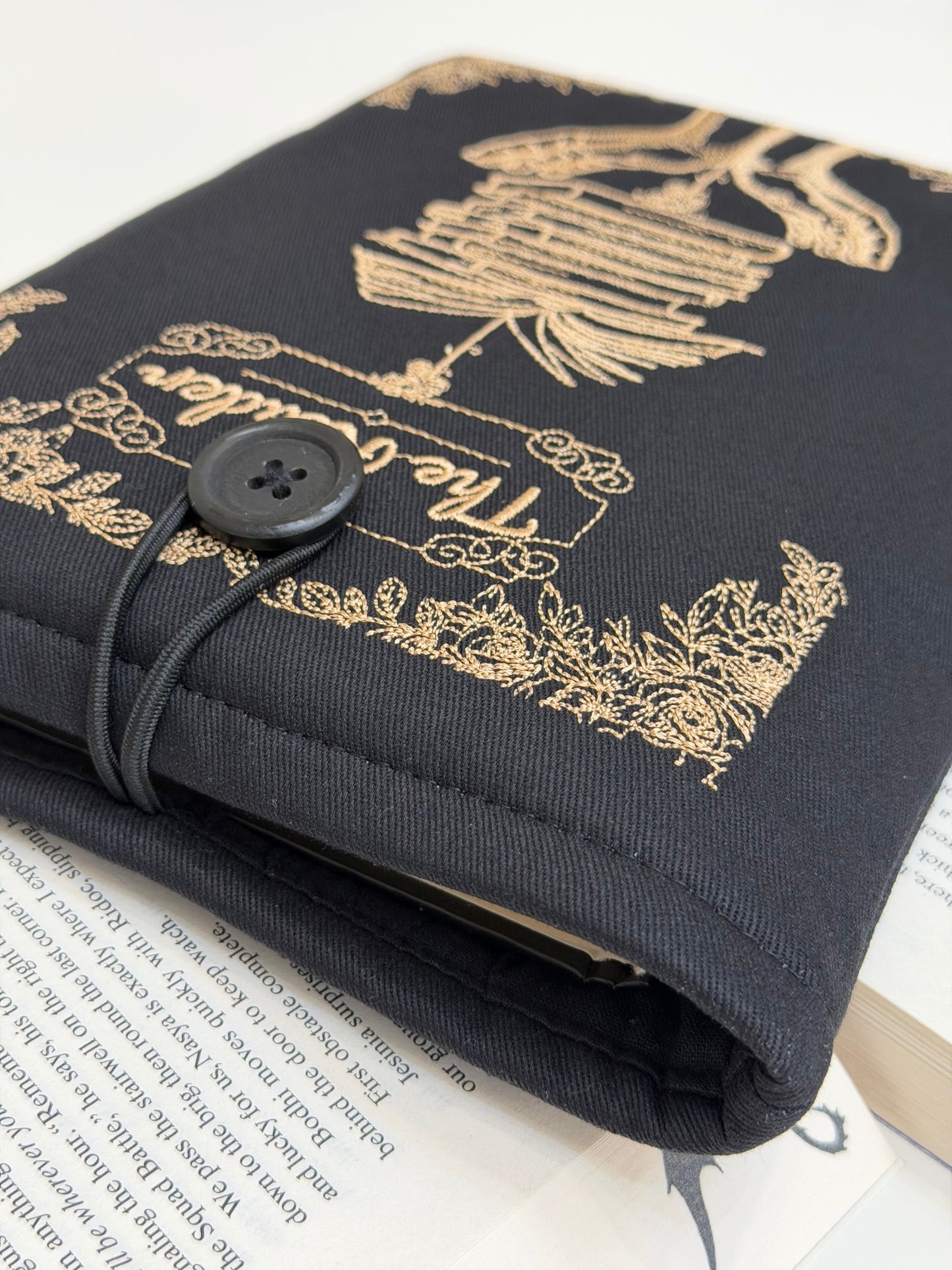 Embroidered Book Sleeve – Luxury Book Lover Gift, Padded Fabric Cover