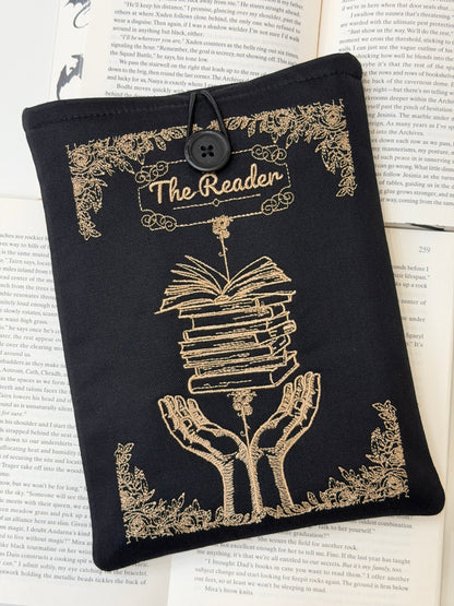 Embroidered Book Sleeve – Luxury Book Lover Gift, Padded Fabric Cover