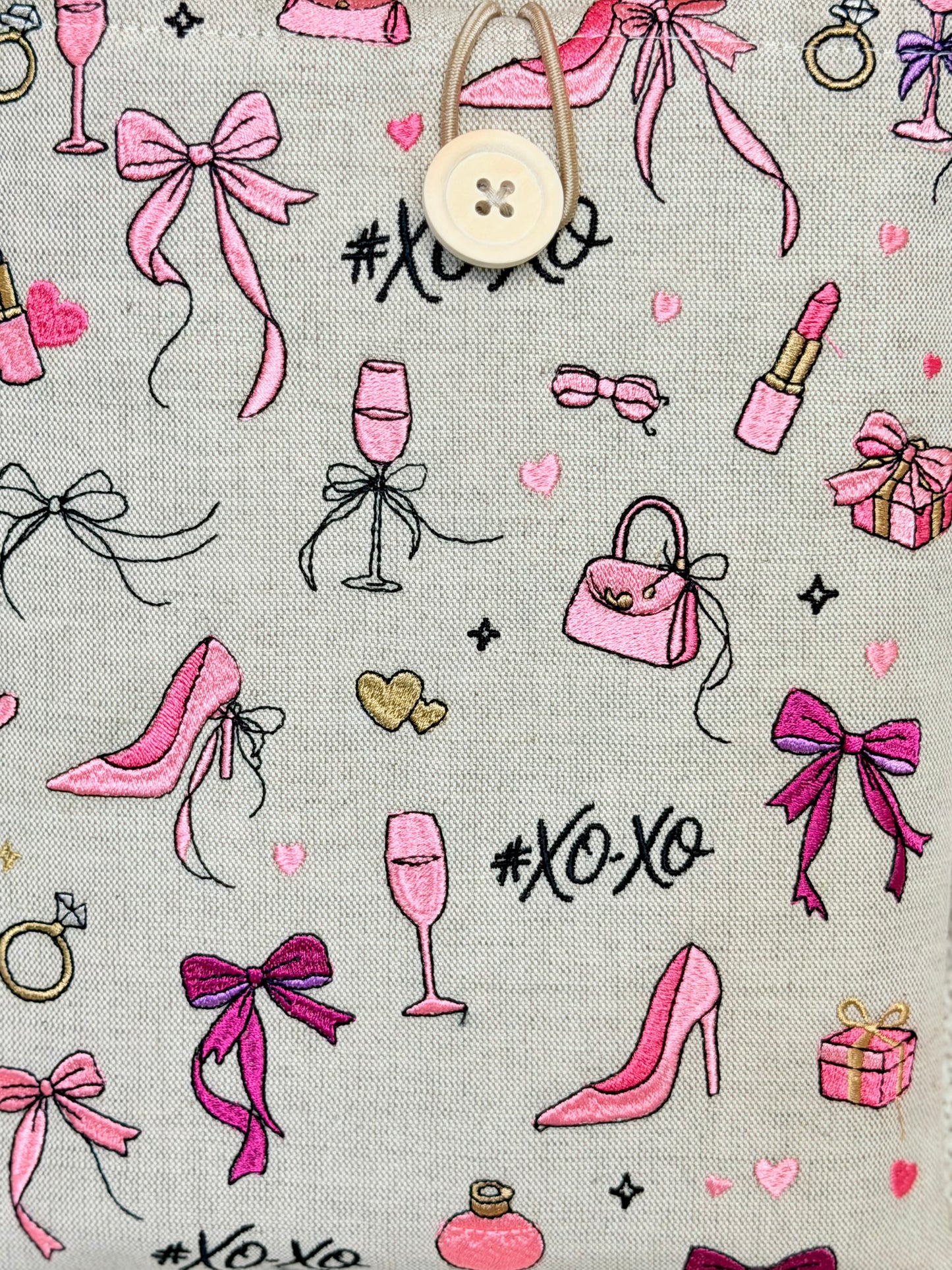 Pink Coquette Book Sleeve with Bows & Fashion Embroidery
