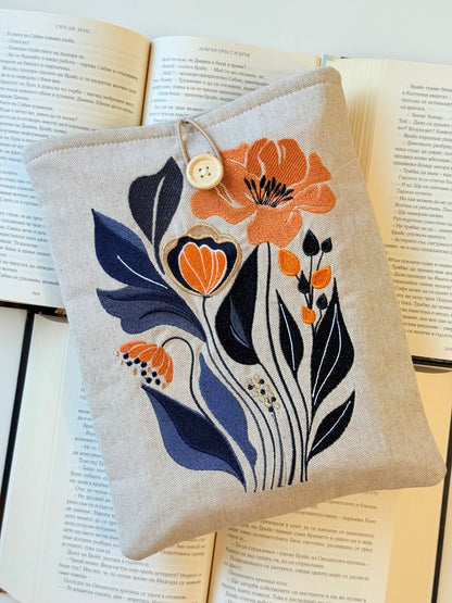 Floral Embroidery Book Sleeve Handmade, Padded Protective Cover for Novels, Kindle & Tablets