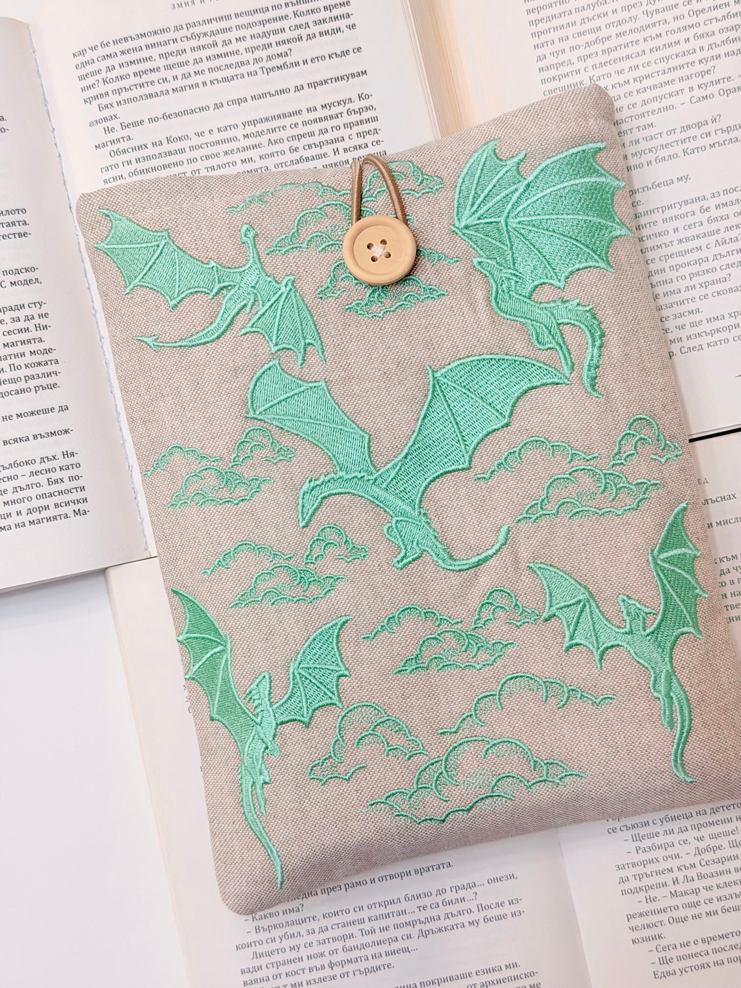 Embroidery Matcha Dragons Padded Book Sleeve | Lullaby Crafts World