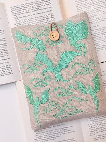 Embroidery Matcha Dragons Padded Book Sleeve | Lullaby Crafts World