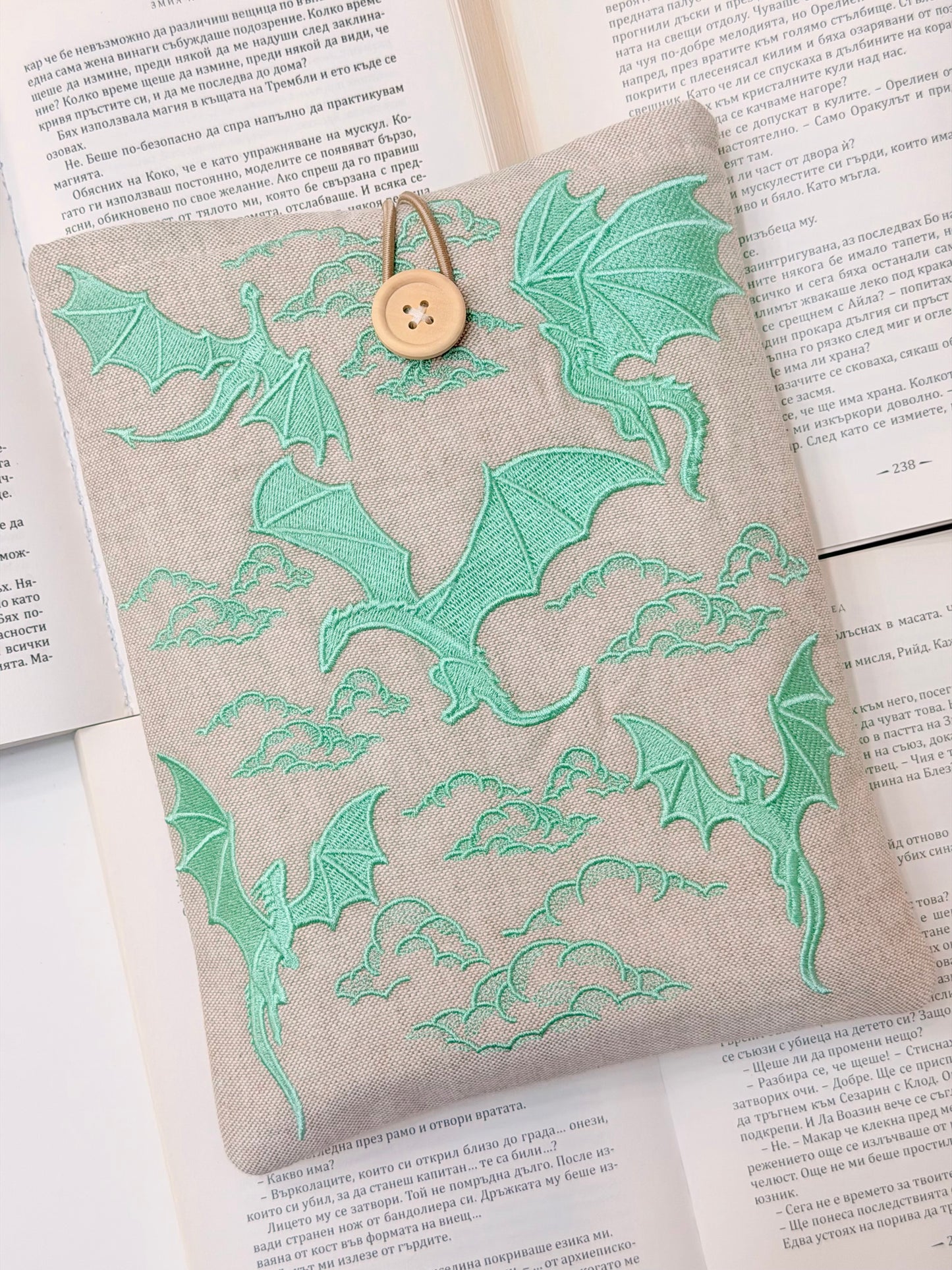 Embroidery Matcha Dragons Padded Book Sleeve | Lullaby Crafts World