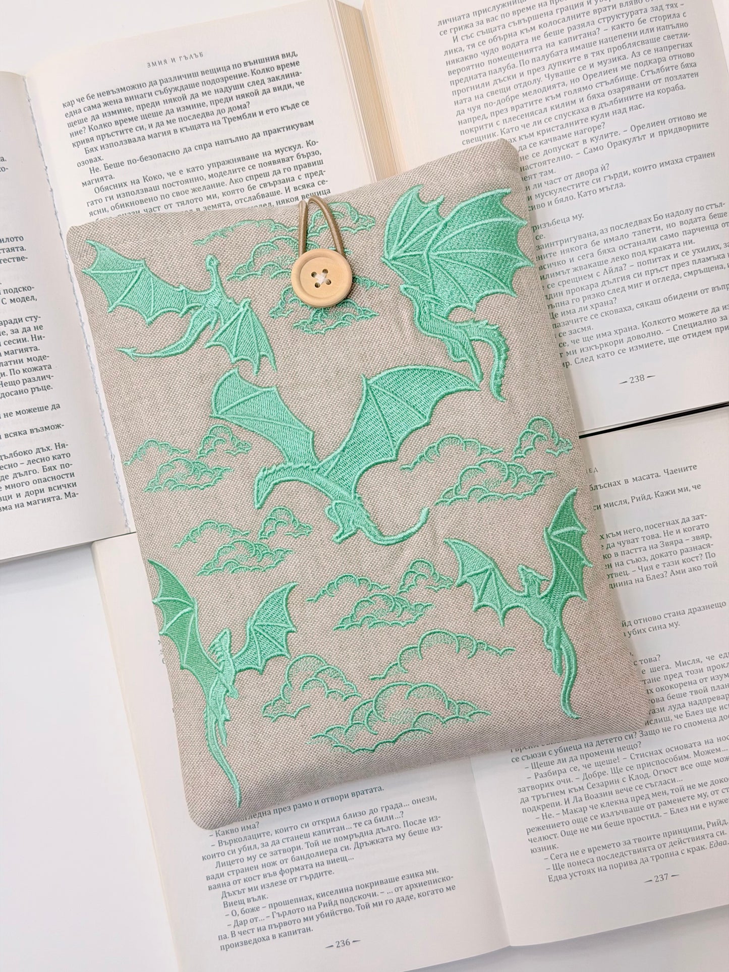 Embroidery Matcha Dragons Padded Book Sleeve | Lullaby Crafts World