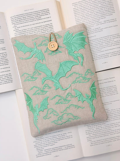 Embroidery Matcha Dragons Padded Book Sleeve | Lullaby Crafts World