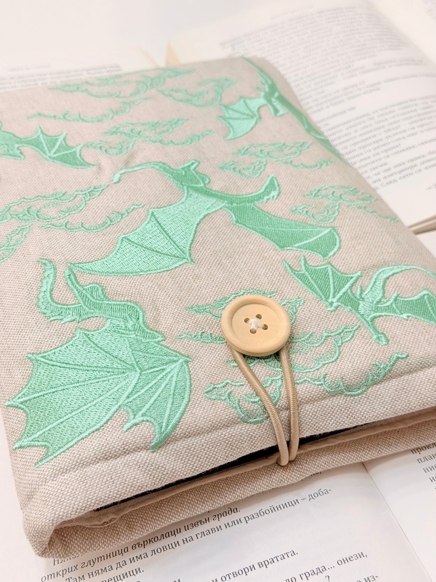 Embroidery Matcha Dragons Padded Book Sleeve | Lullaby Crafts World