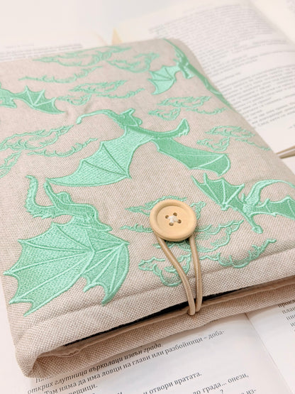 Embroidery Matcha Dragons Padded Book Sleeve | Lullaby Crafts World