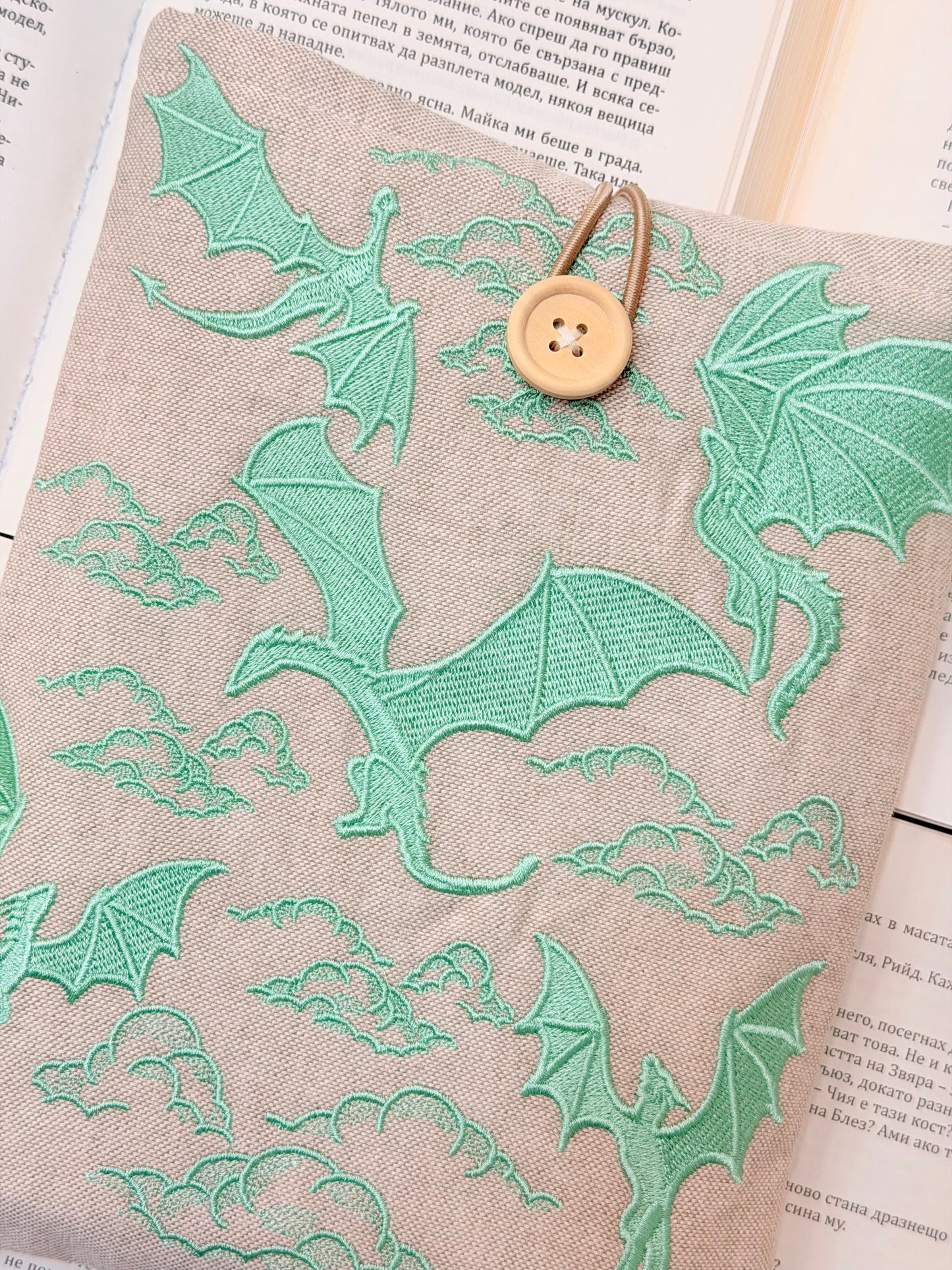 Embroidery Matcha Dragons Padded Book Sleeve | Lullaby Crafts World