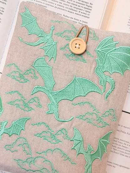 Embroidery Matcha Dragons Padded Book Sleeve | Lullaby Crafts World