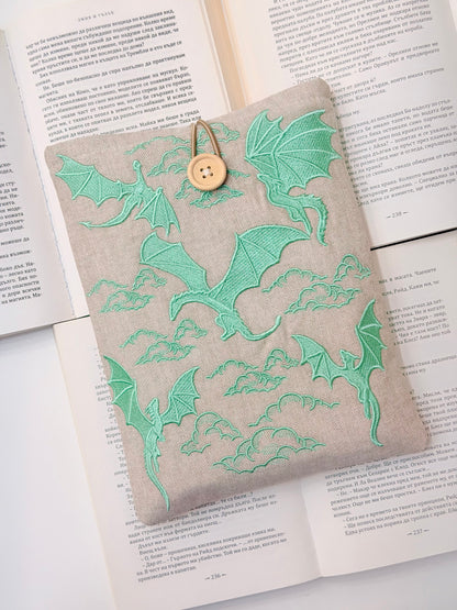 Embroidery Matcha Dragons Padded Book Sleeve | Lullaby Crafts World