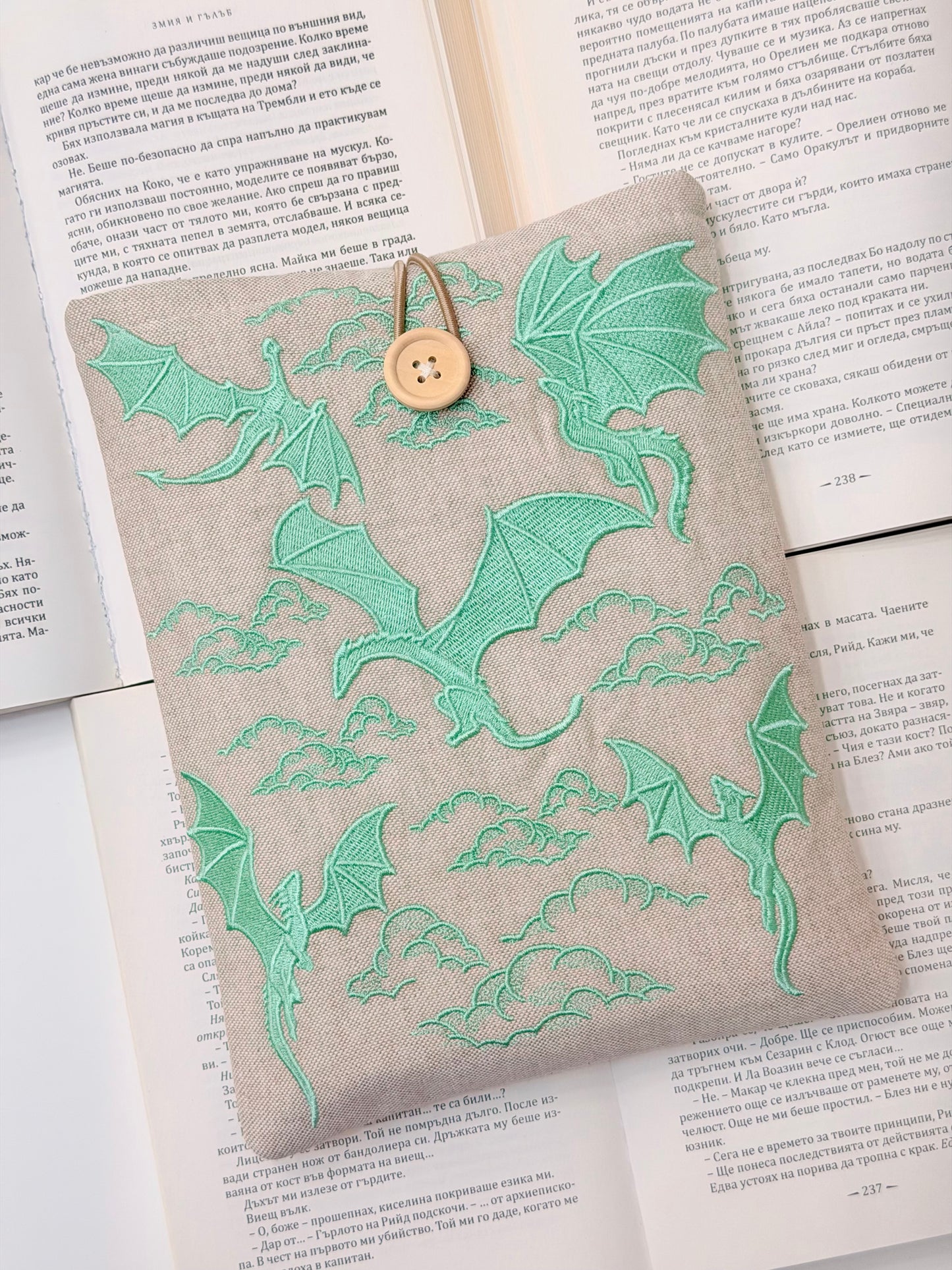 Embroidery Matcha Dragons Padded Book Sleeve | Lullaby Crafts World