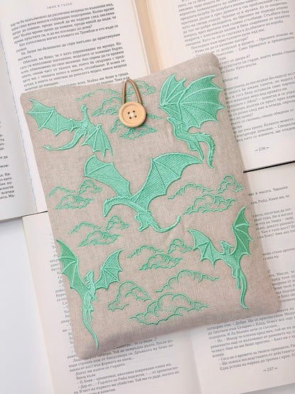 Embroidery Matcha Dragons Padded Book Sleeve | Lullaby Crafts World