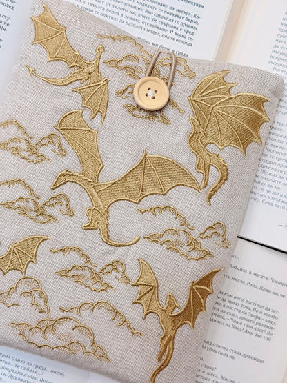 Embroidery Gold Dragons Padded Book Sleeve | Lullaby Crafts World