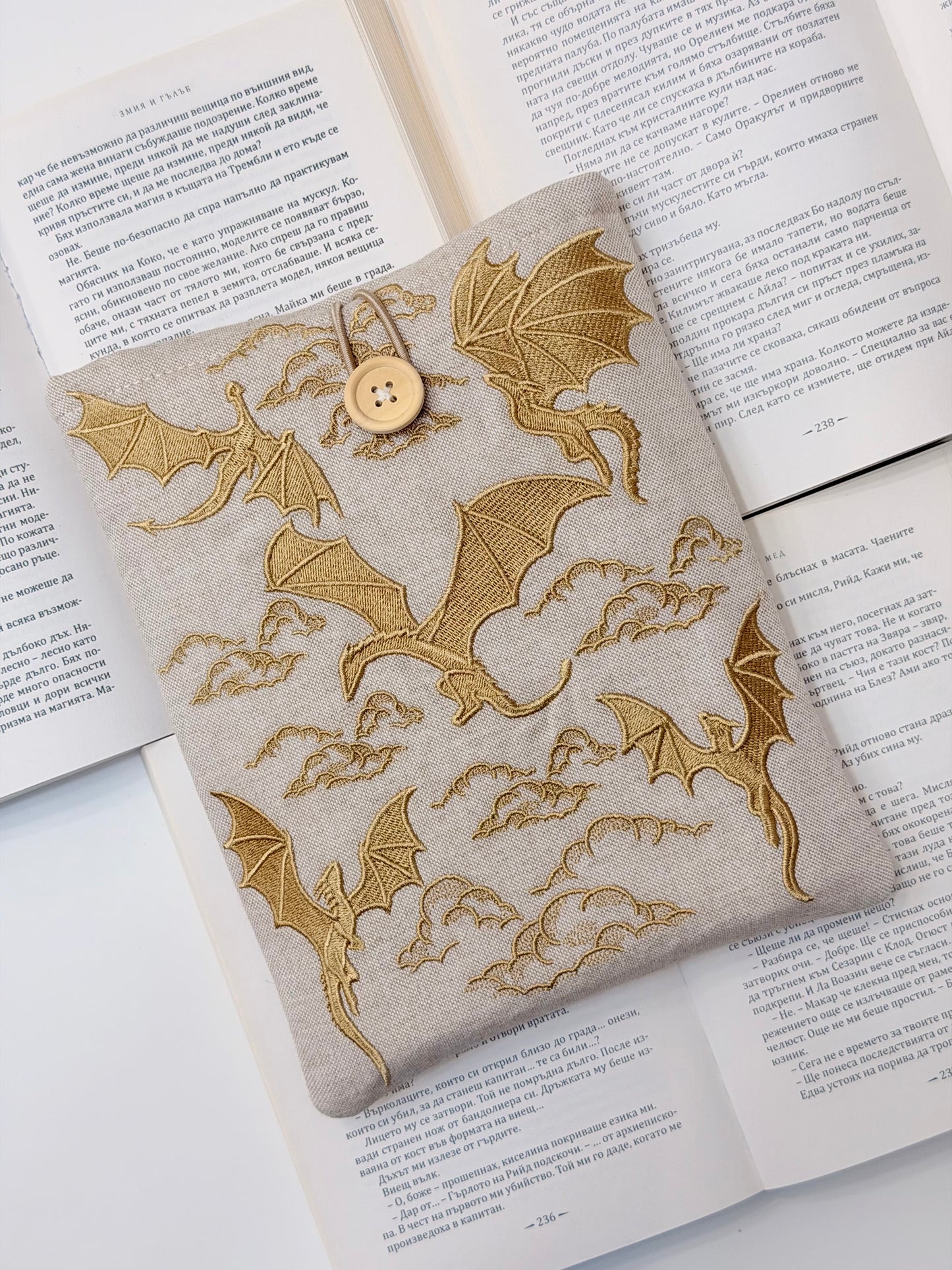 Embroidery Gold Dragons Padded Book Sleeve | Lullaby Crafts World