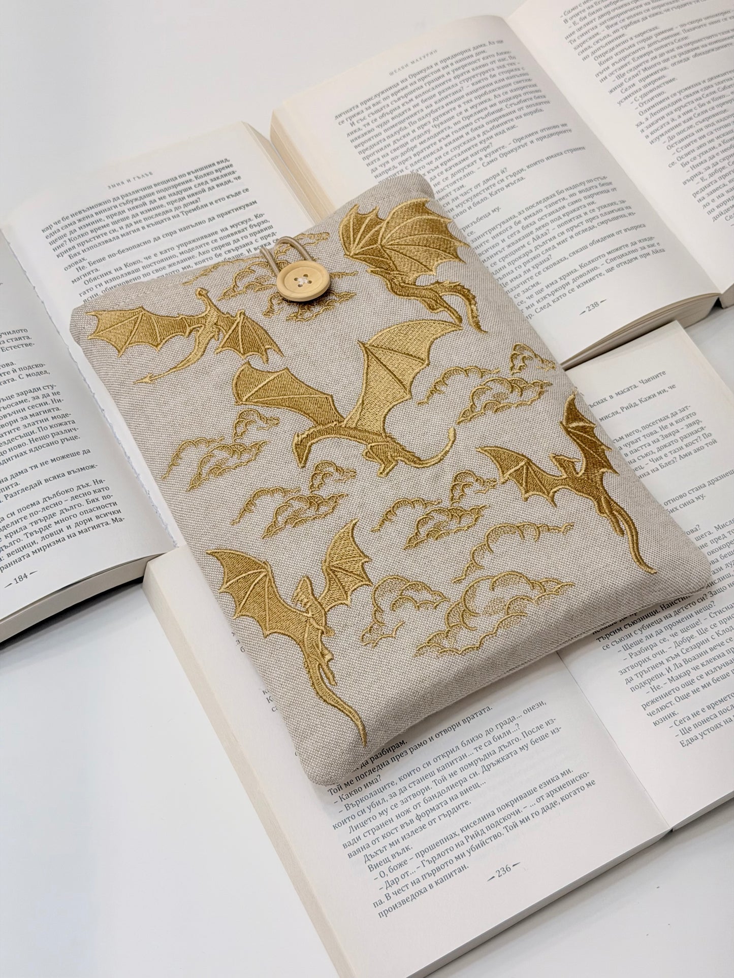 Embroidery Gold Dragons Padded Book Sleeve | Lullaby Crafts World