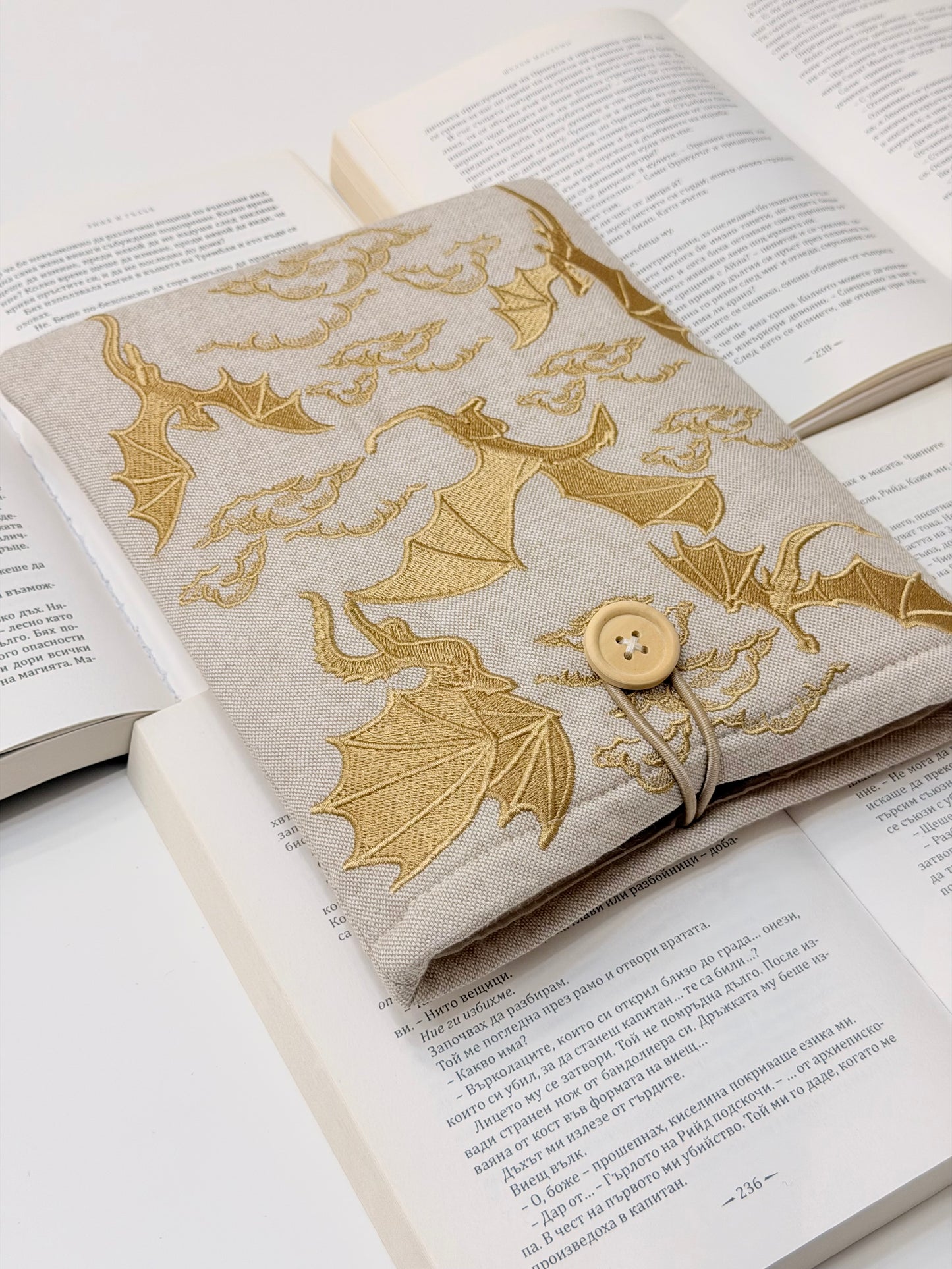 Embroidery Gold Dragons Padded Book Sleeve | Lullaby Crafts World