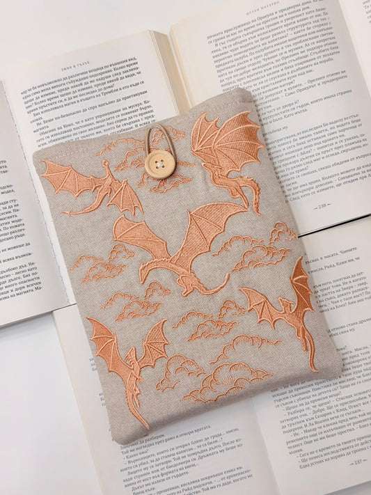 Embroidery Copper Gold Dragons Padded Book Sleeve | Lullaby Crafts World