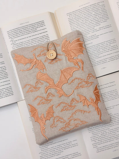 Embroidery Copper Gold Dragons Padded Book Sleeve | Lullaby Crafts World