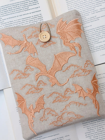 Embroidery Copper Gold Dragons Padded Book Sleeve | Lullaby Crafts World