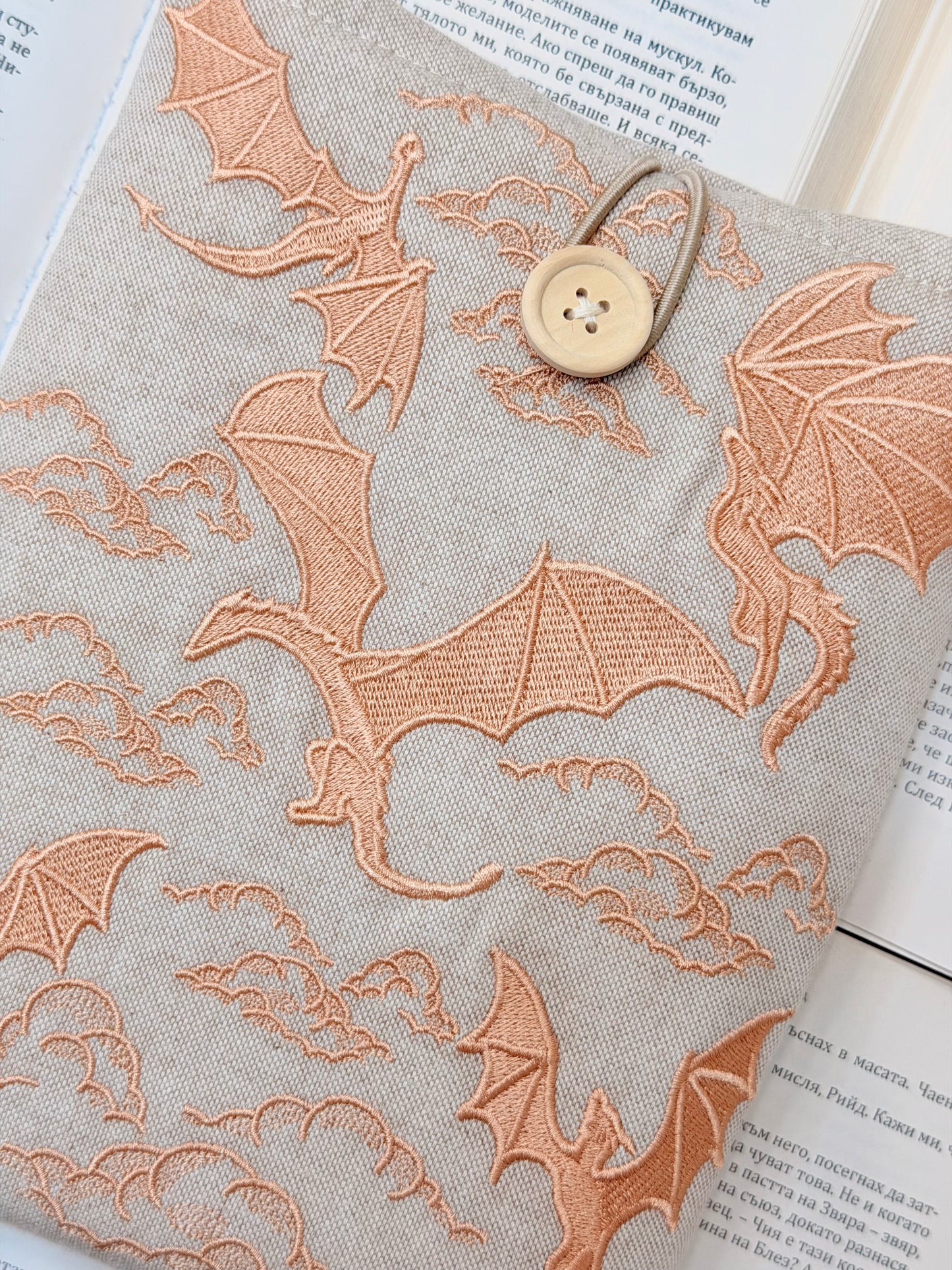 Embroidery Copper Gold Dragons Padded Book Sleeve | Lullaby Crafts World