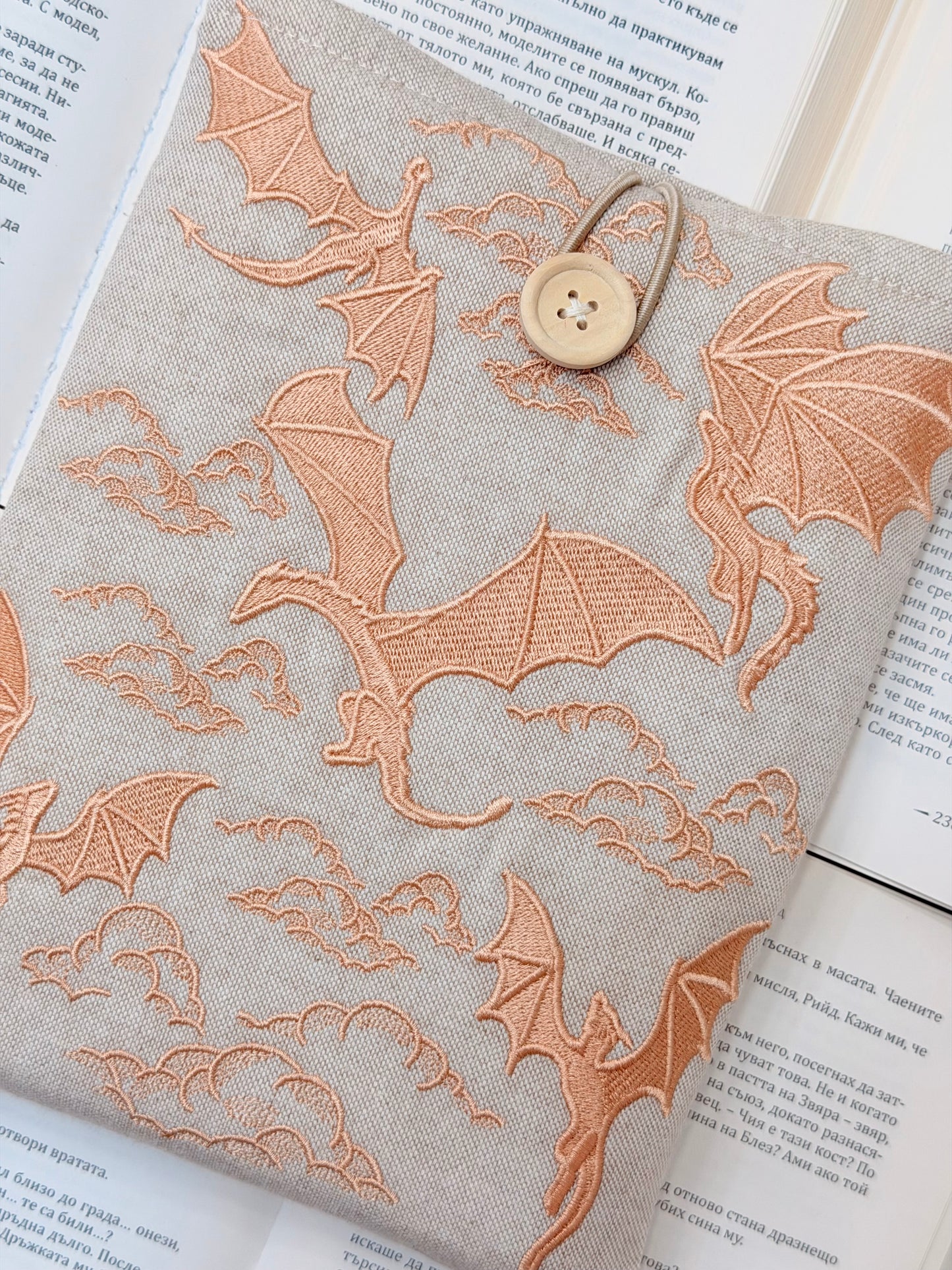 Embroidery Copper Gold Dragons Padded Book Sleeve | Lullaby Crafts World