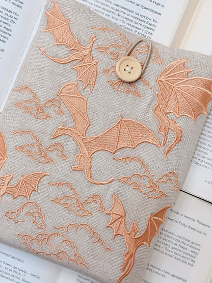 Embroidery Copper Gold Dragons Padded Book Sleeve | Lullaby Crafts World