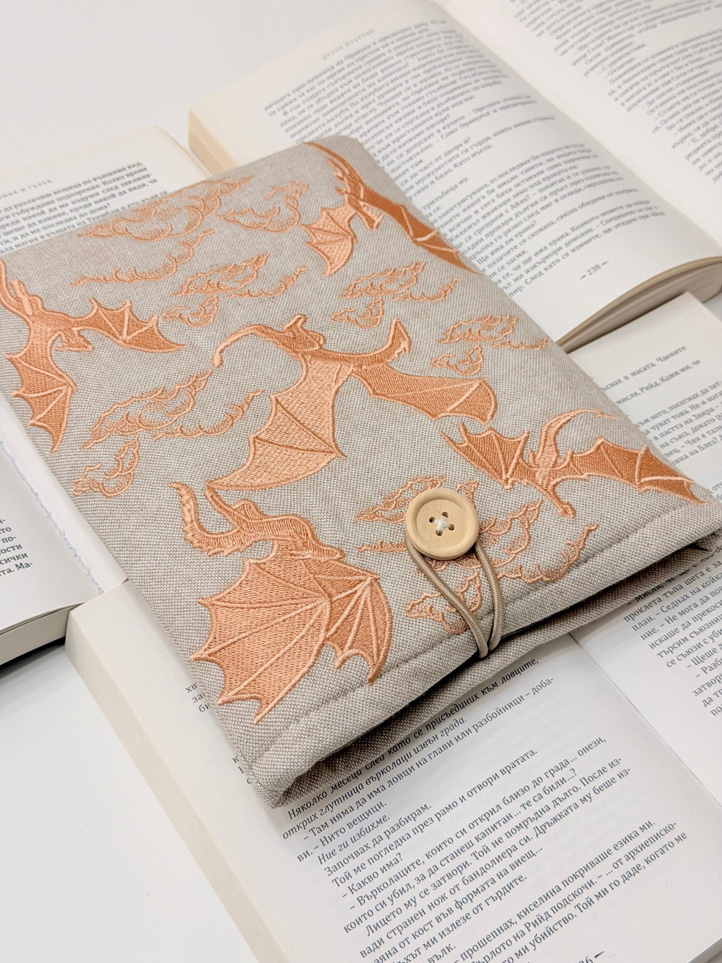 Embroidery Copper Gold Dragons Padded Book Sleeve | Lullaby Crafts World