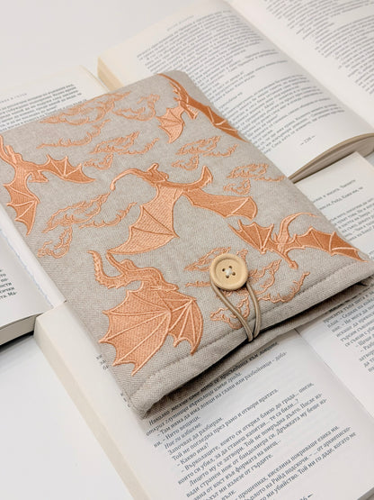 Embroidery Copper Gold Dragons Padded Book Sleeve | Lullaby Crafts World