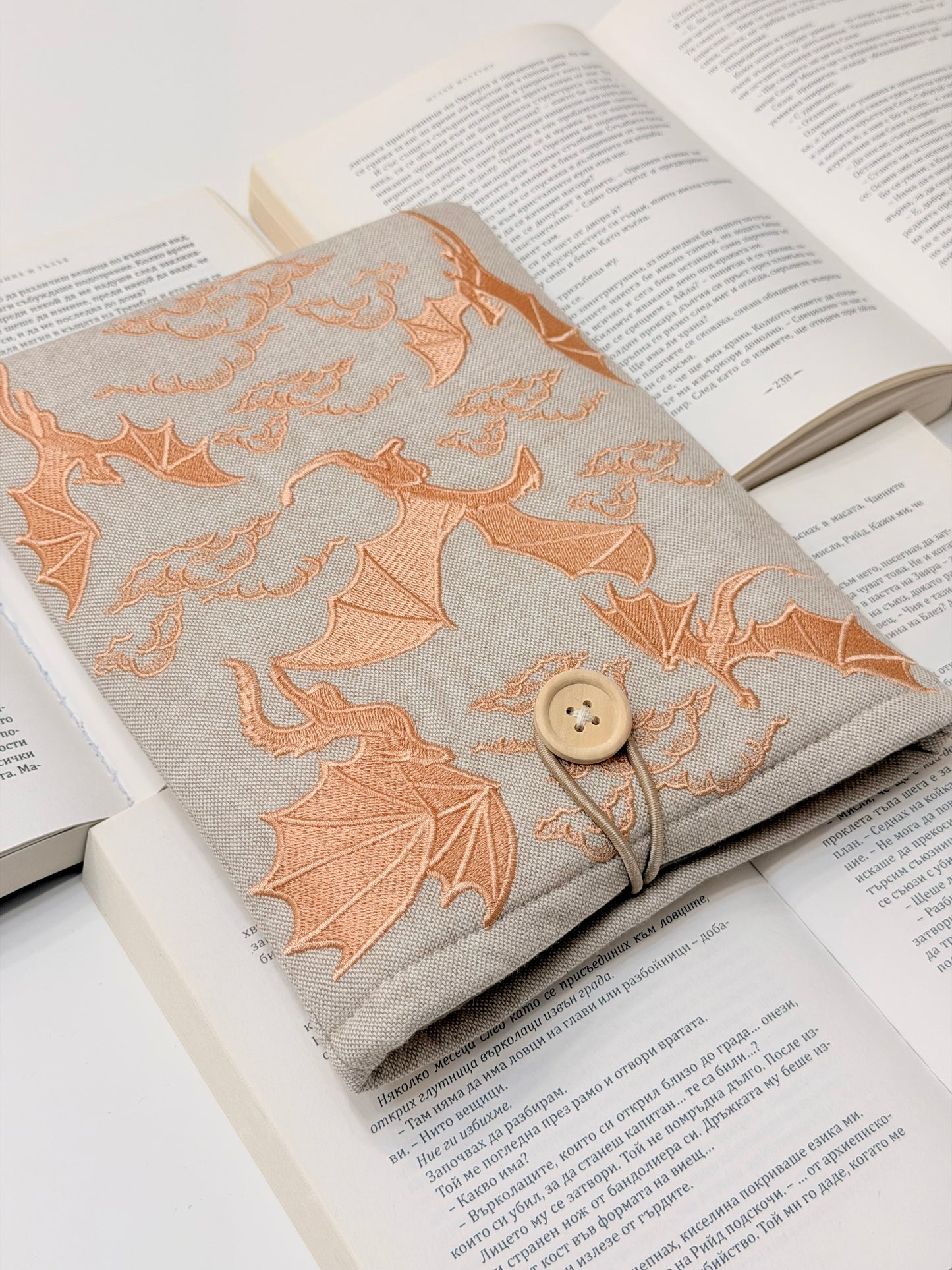 Embroidery Copper Gold Dragons Padded Book Sleeve | Lullaby Crafts World