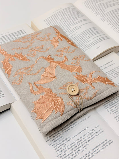 Embroidery Copper Gold Dragons Padded Book Sleeve | Lullaby Crafts World