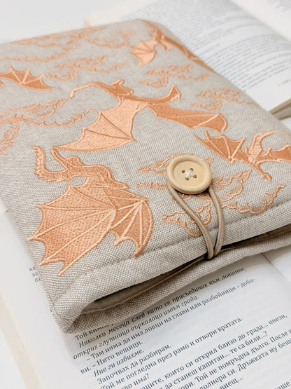 Embroidery Copper Gold Dragons Padded Book Sleeve | Lullaby Crafts World